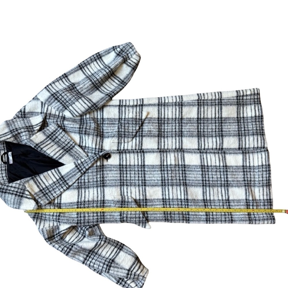 Dex Black and Cream White Plaid Trench Pea Coat Size S Cozy Winter - Picture 6 of 15